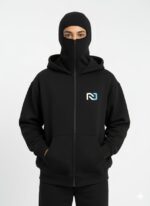 Nuvic Shield-Up Zipper Hoodie for Men | 400 GSM Premium Cotton Blend | Built-in Face Cover | Full Sleeve Winter Jacket (Black) - Image 5