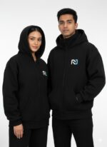 Nuvic Shield-Up Zipper Hoodie for Men | 400 GSM Premium Cotton Blend | Built-in Face Cover | Full Sleeve Winter Jacket (Black) - Image 7