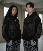 Nuvic Tribal Shadow Depth Oversized Hoodie ( Black colour )