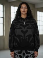 Nuvic Tribal Shadow Depth Oversized Hoodie ( Black colour ) - Image 5