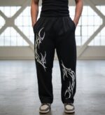 Nuvic Flame Printed Black Baggy Pants