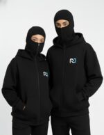 Nuvic Shield-Up Zipper Hoodie for Men | 400 GSM Premium Cotton Blend | Built-in Face Cover | Full Sleeve Winter Jacket (Black)